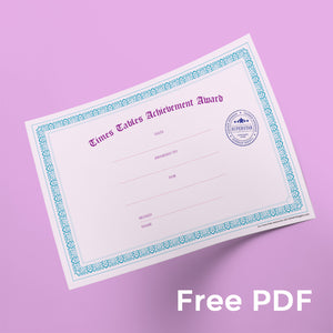 Free Times Table Certificate - Pink